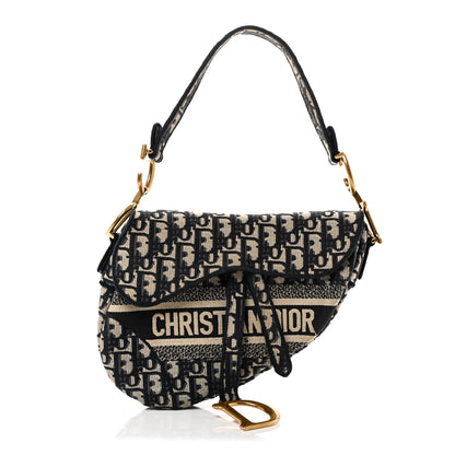 Christian Dior Oblique Embroidered Saddle Bag Blue 1 of 11