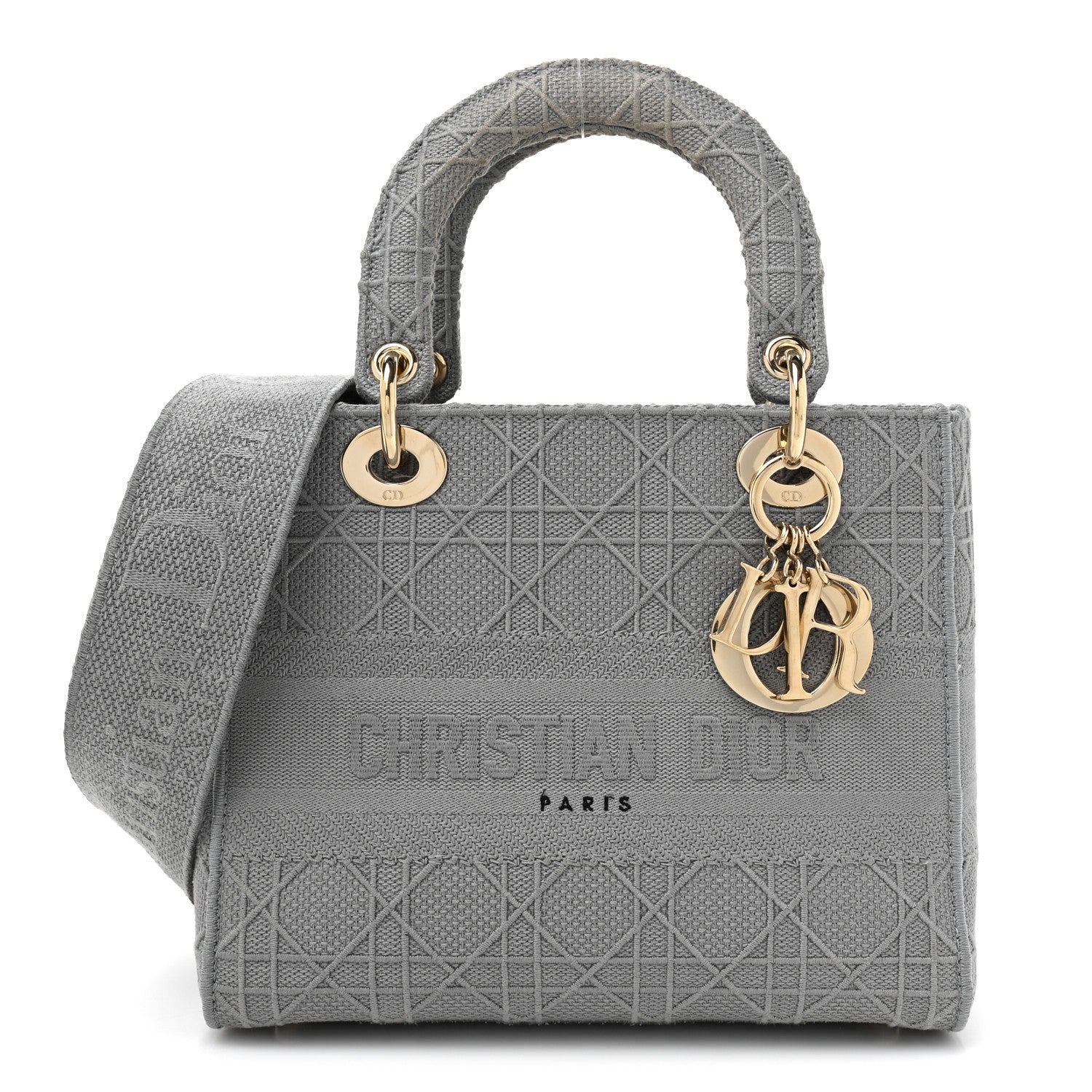 Christian Dior CHRISTIAN DIOR Canvas Embroidered Cannage Medium Lady D-Lite Gray 1 of 12