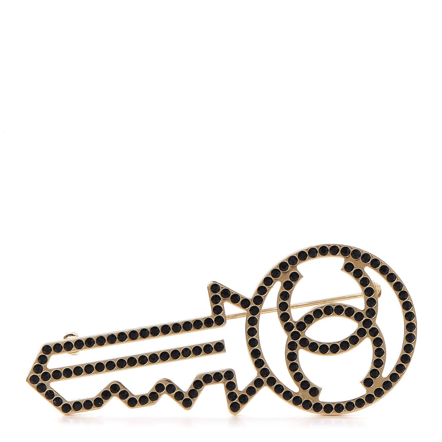 Crystal CC Key Brooch Black Gold