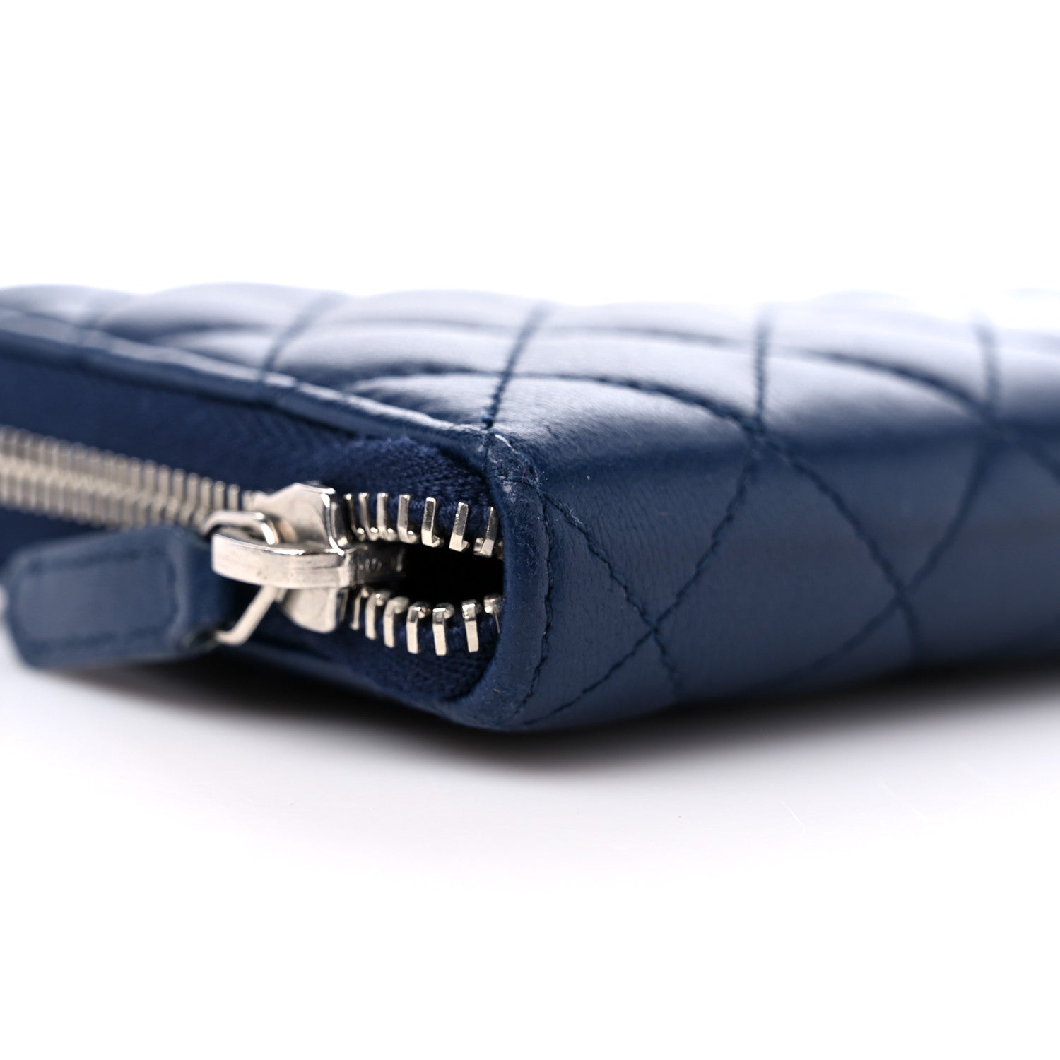 Chanel Caviar Quilted Diamond CC Gusset Zip Around Wallet Navy 9 of 11