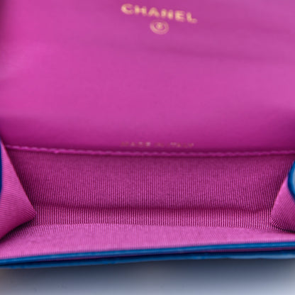 Chanel Lambskin Quilted Flap Card Holder Wallet Blue Pink 5 of 9