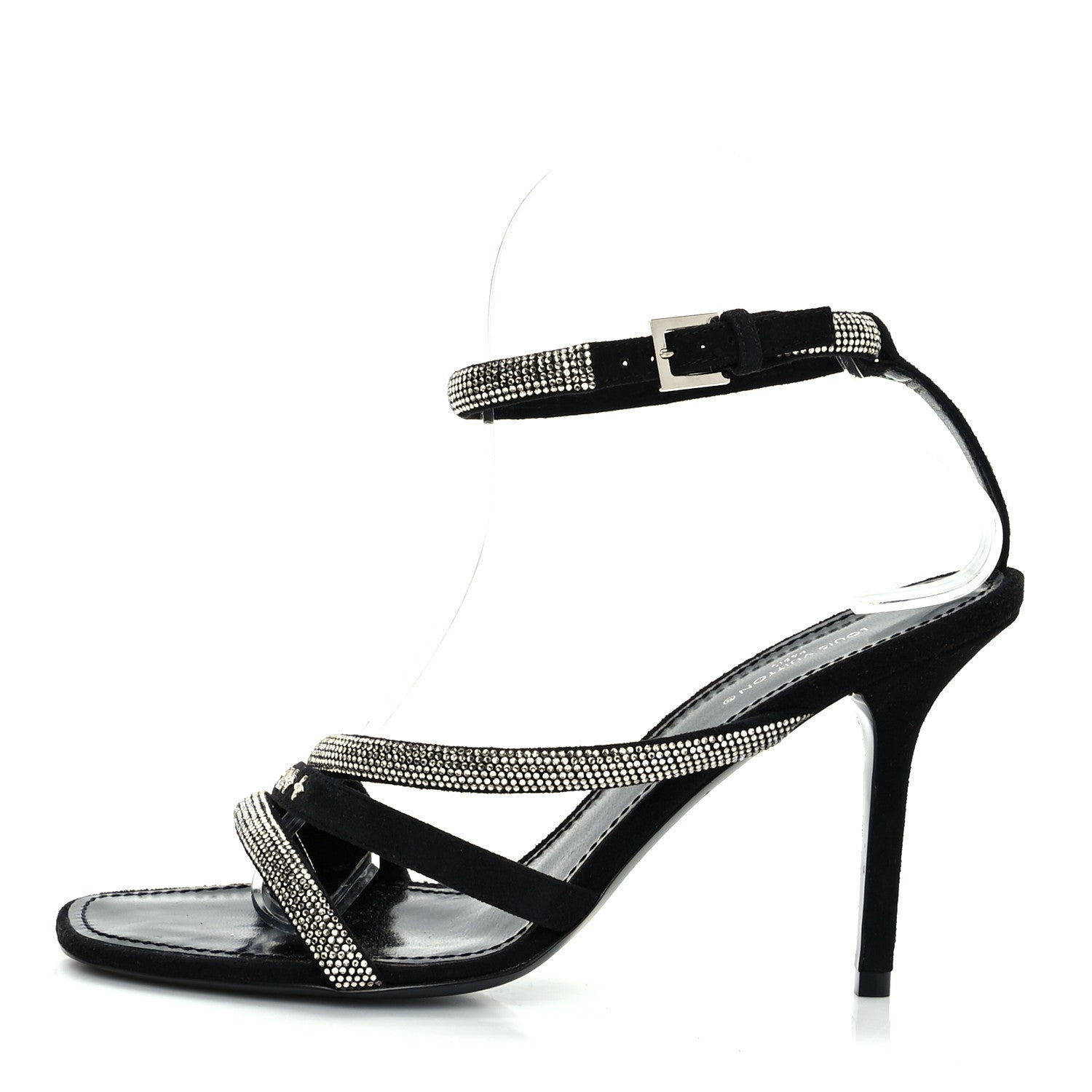 Louis Vuitton Suede Goat Rhinestone Appeal Sandals 37.5 Black 1 of 8