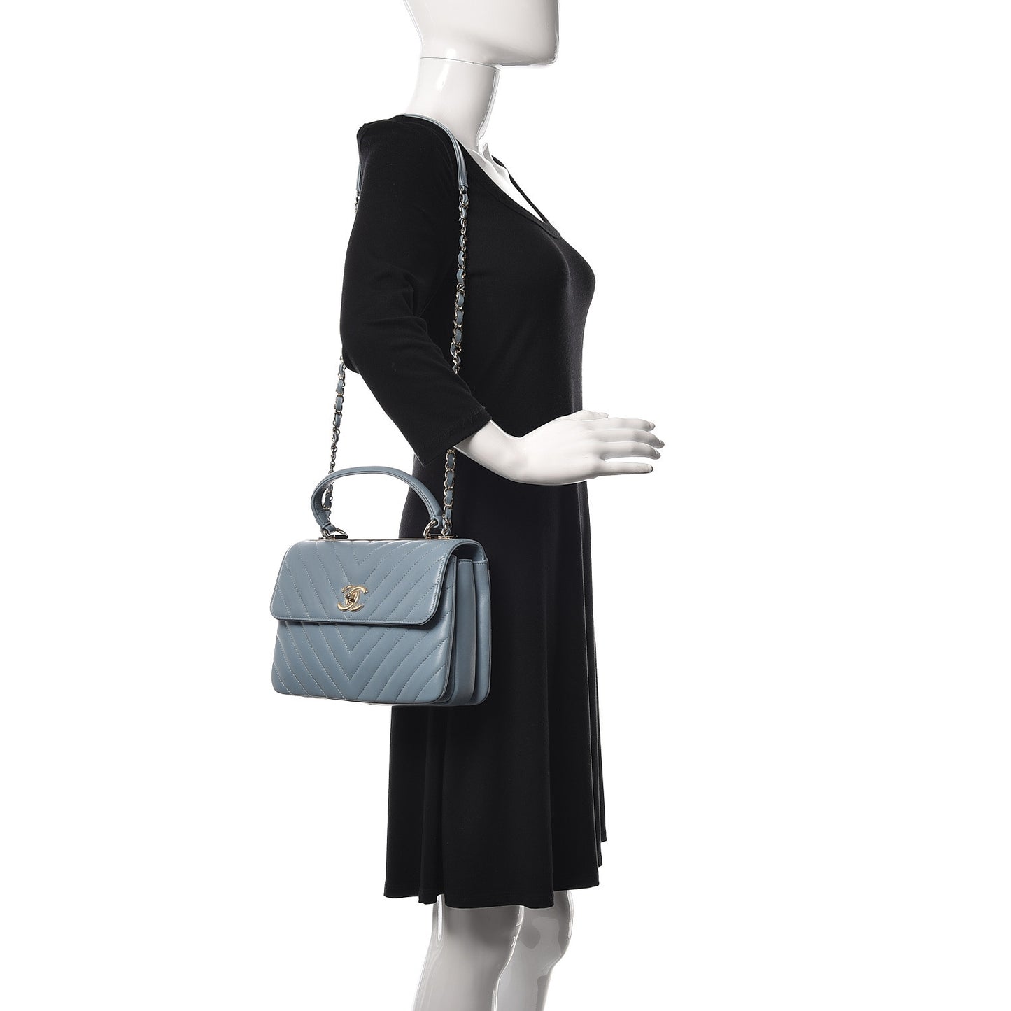 Lambskin Chevron Quilted Small Trendy CC Flap Dual Handle Bag Blue