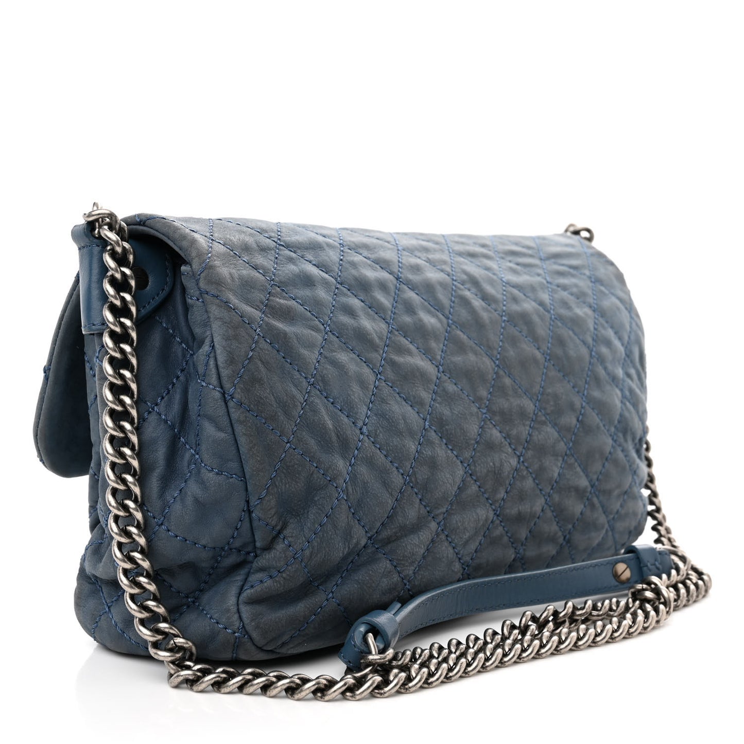 Iridescent Calfskin Large Coco Daily Flap Blue