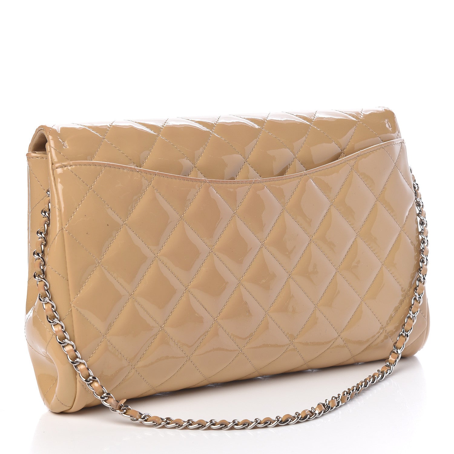 Chanel Patent Quilted Clutch with Chain Flap Beige 3 of 14