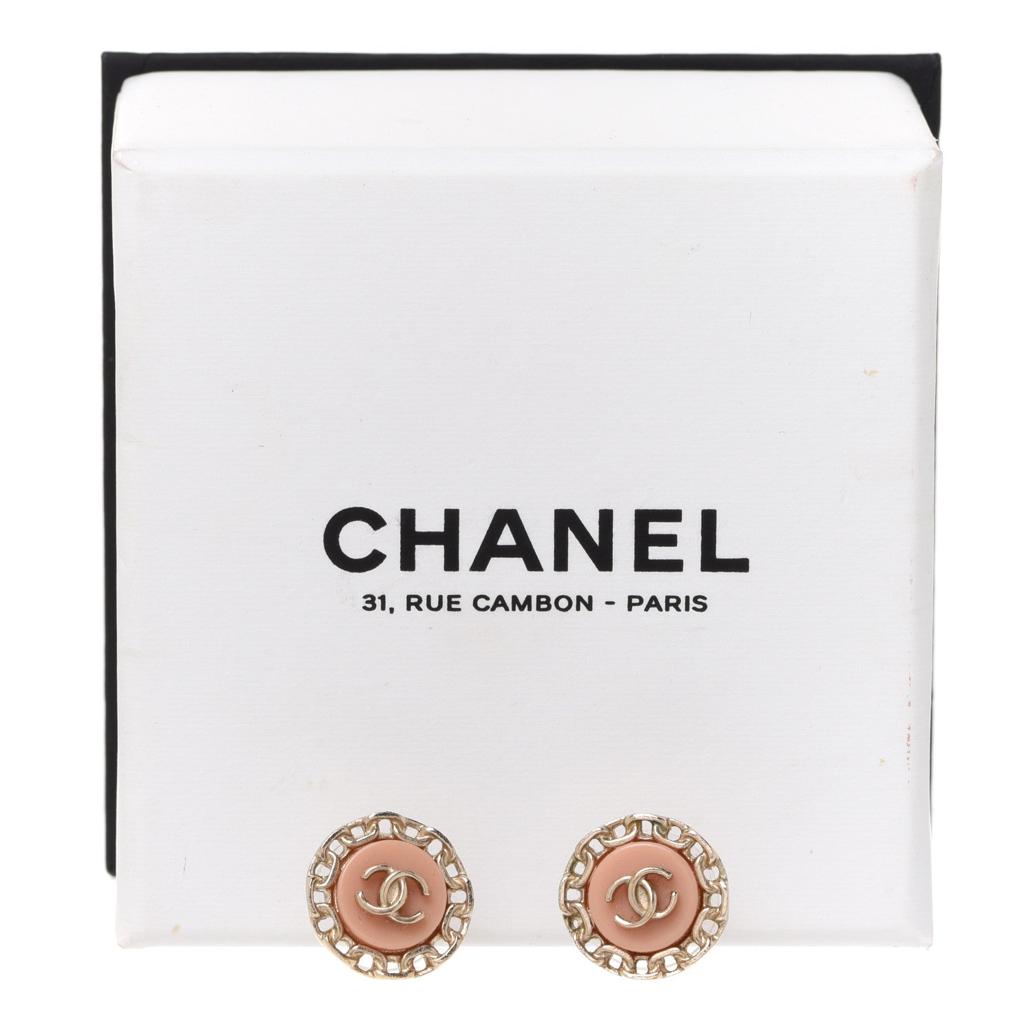 Chanel Resin Chain CC Round Earrings Gold Pink 5 of 5