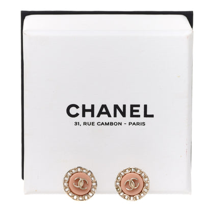 Chanel Resin Chain CC Round Earrings Gold Pink 5 of 5
