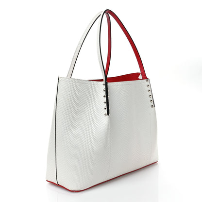 Christian Louboutin Calfskin Jurassic Embossed Spiked Large Cabarock Shopper Tote White 3 of 12