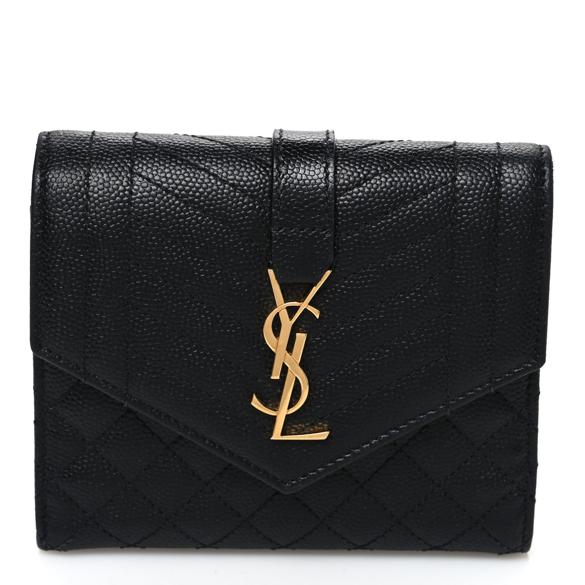 Grain De Poudre Mixed Matelasse Triquilt Monogram Compact Tri Fold Wallet Black