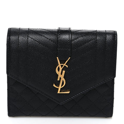 Saint Laurent Grain De Poudre Mixed Matelasse Triquilt Monogram Compact Tri Fold Wallet Black 1 of 8