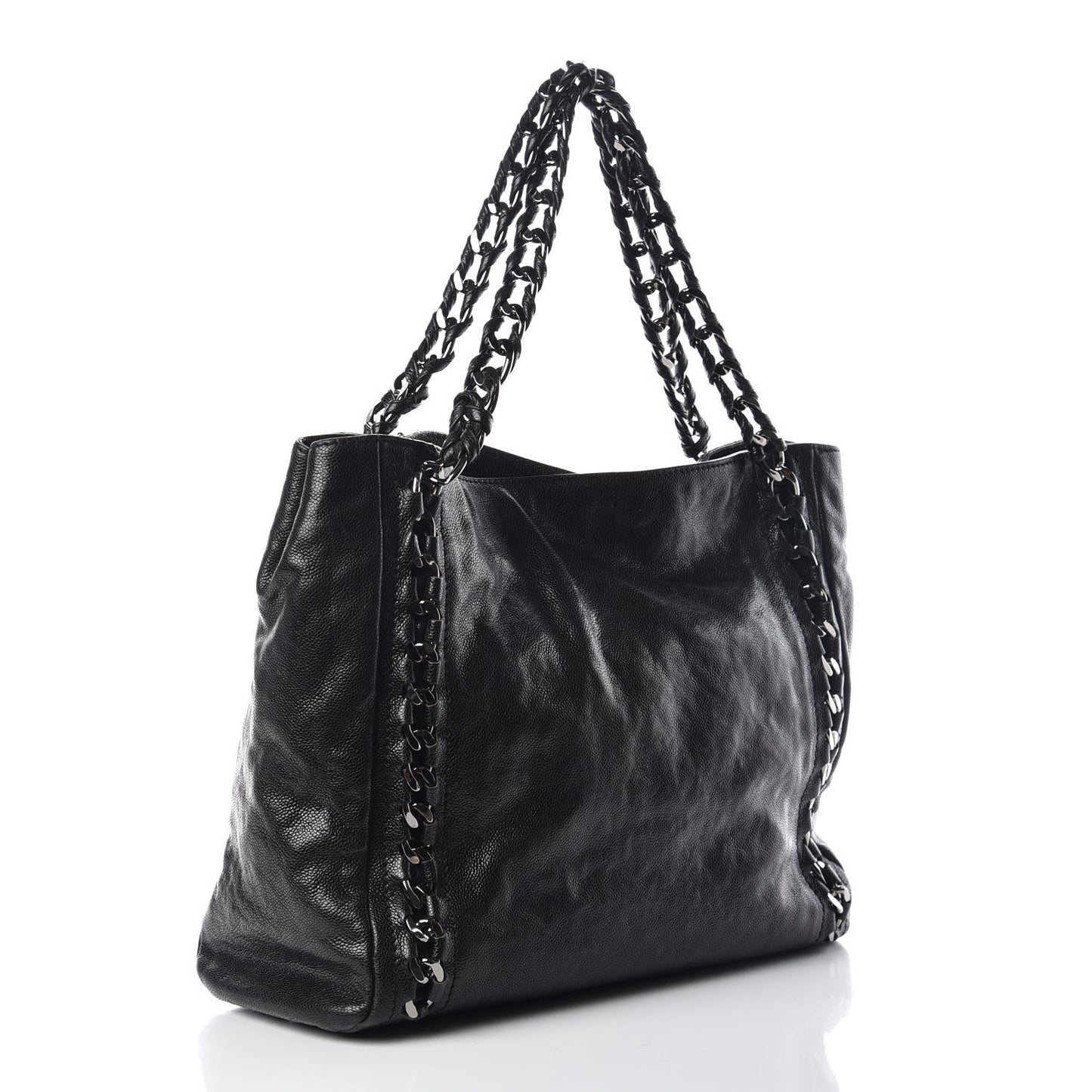 Glazed Caviar Modern Chain Tote Black