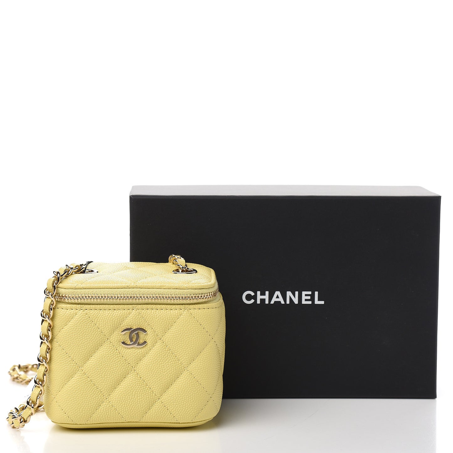 Caviar Quilted Mini Vanity Case With Chain Yellow