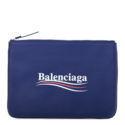 Balenciaga Calfskin Political Campaign Logo Pouch Bleu 1 of 7