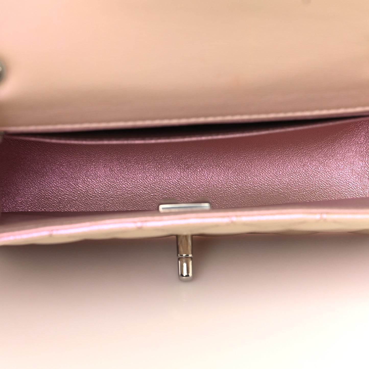 Iridescent Calfskin Quilted Mini Rectangular Flap Pink