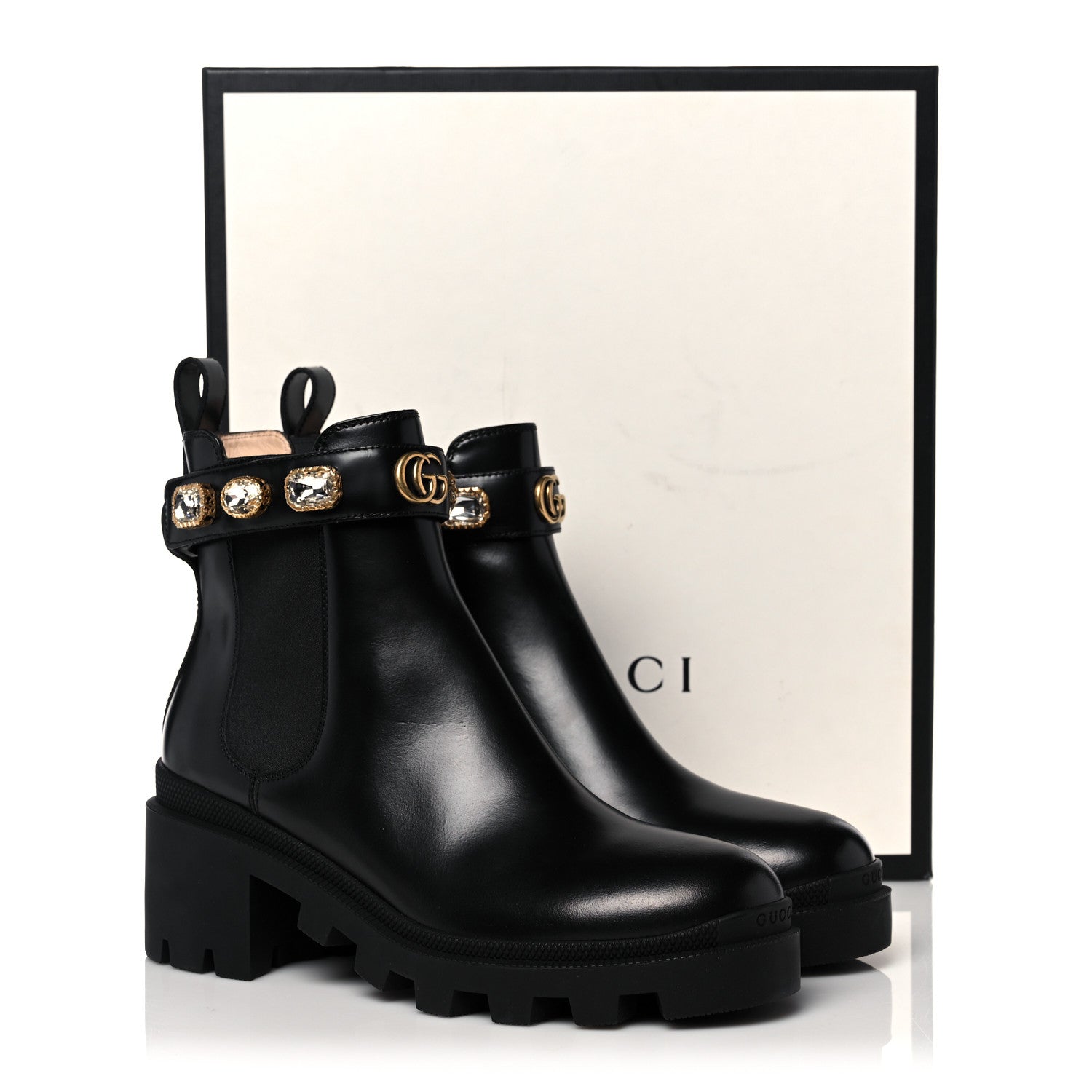 Gucci Calfskin Crystal GG Trip Chelsea Ankle Boots 38 Black 12 of 12