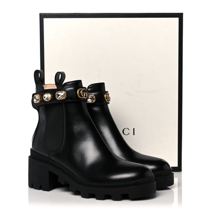 Gucci Calfskin Crystal GG Trip Chelsea Ankle Boots 38 Black 12 of 12