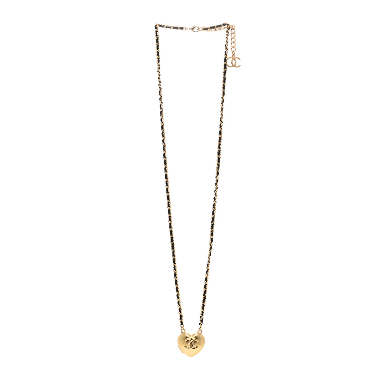 Lambskin CC Heart Mirror Locket Necklace Gold