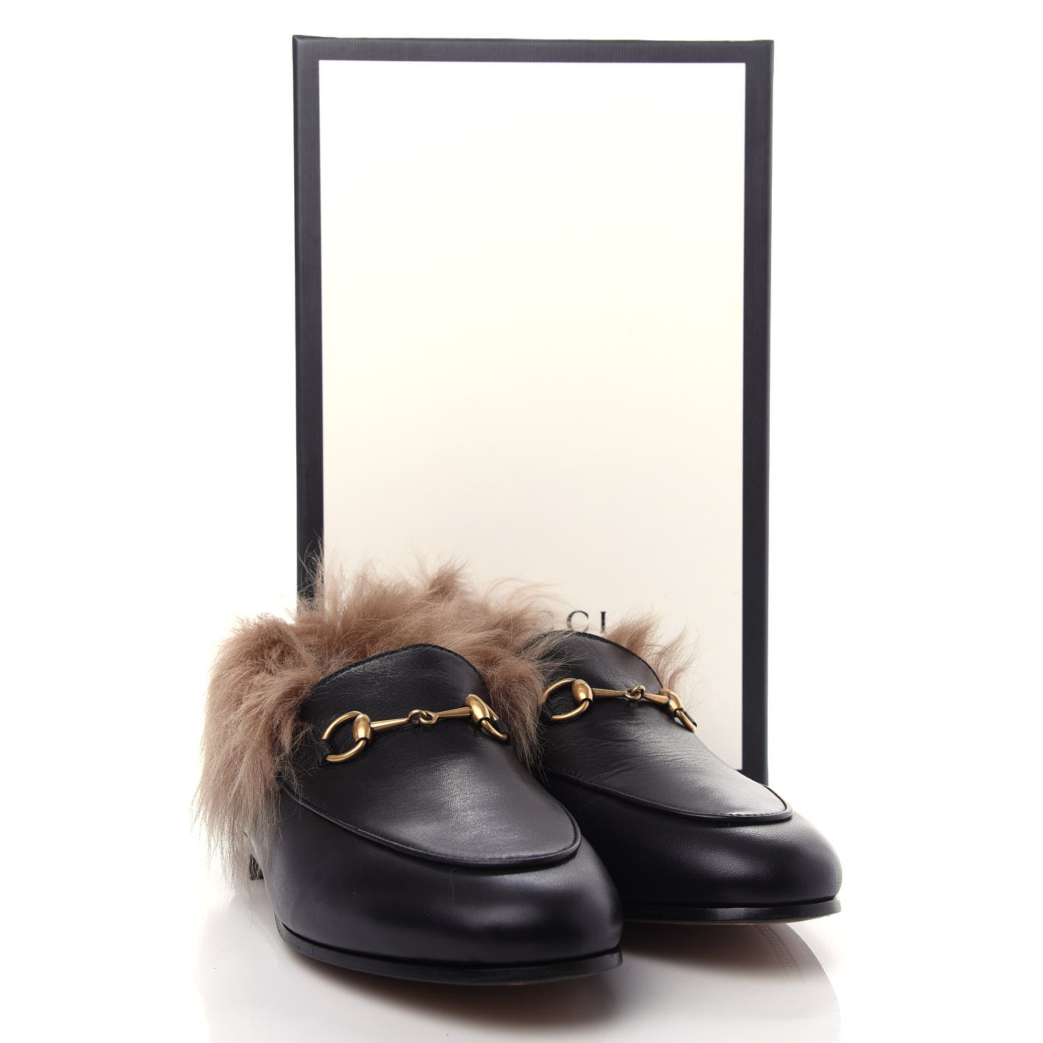 Gucci Malaga Kid Fur Womens Jordaan Loafers 38.5 Black Natural 10 of 10