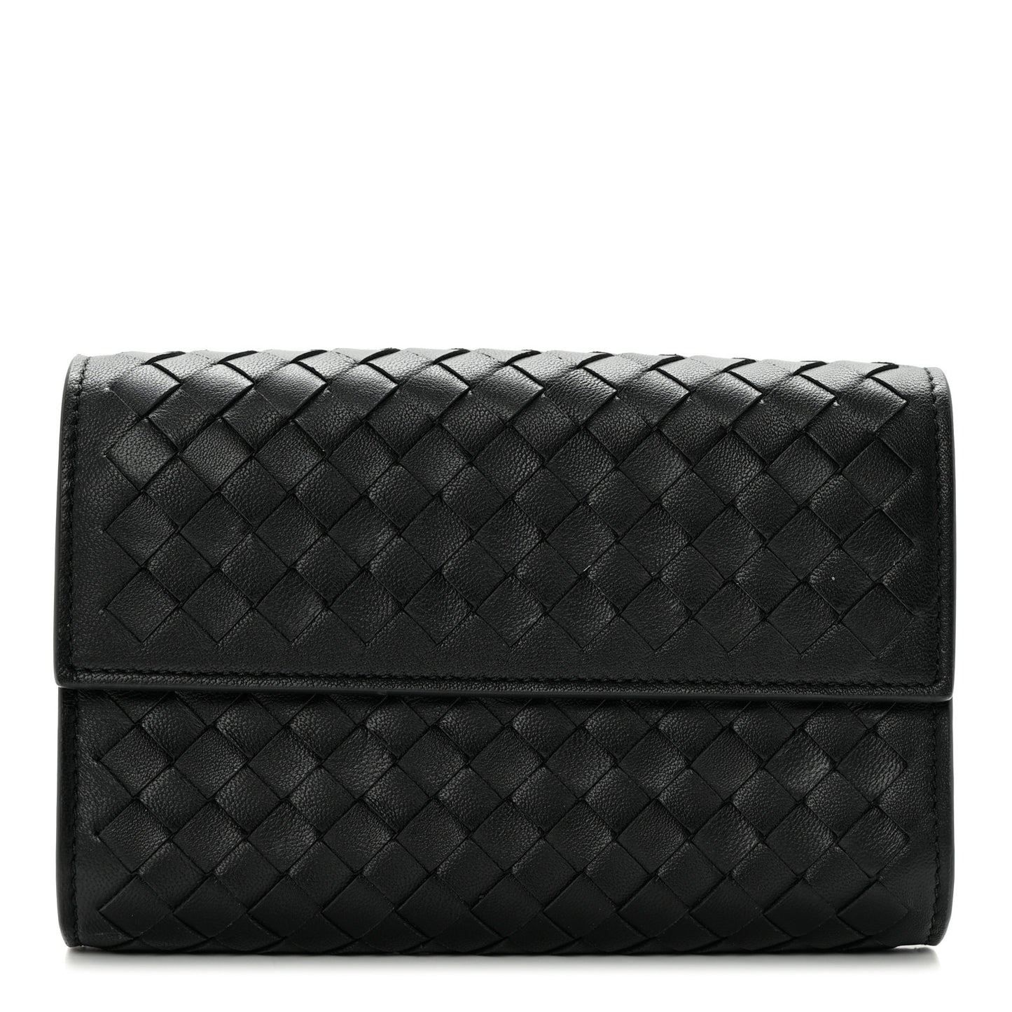 Nappa Intrecciato Continental Compact Flap Wallet Black