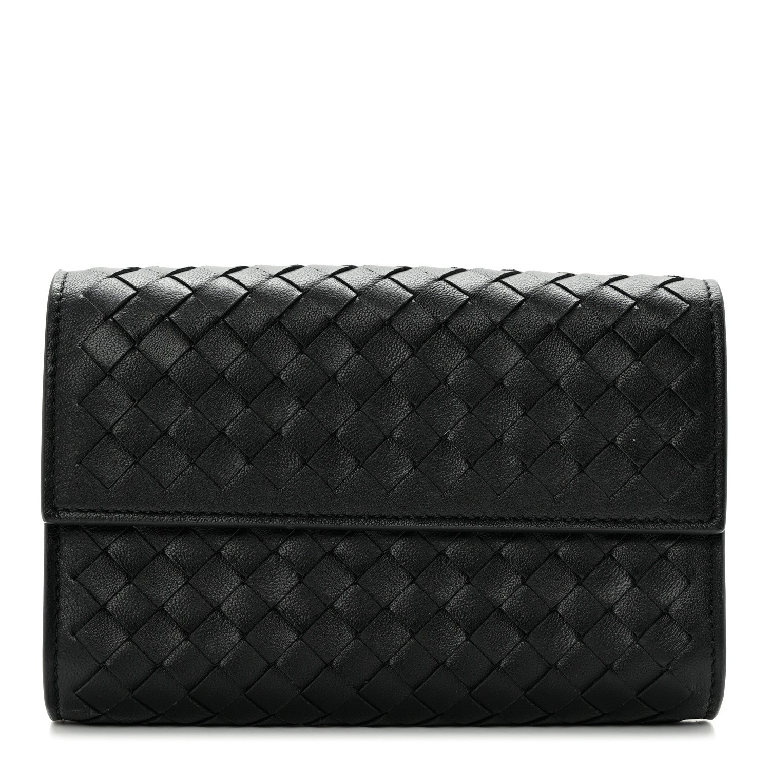 Bottega Veneta Nappa Intrecciato Continental Compact Flap Wallet Black 1 of 13