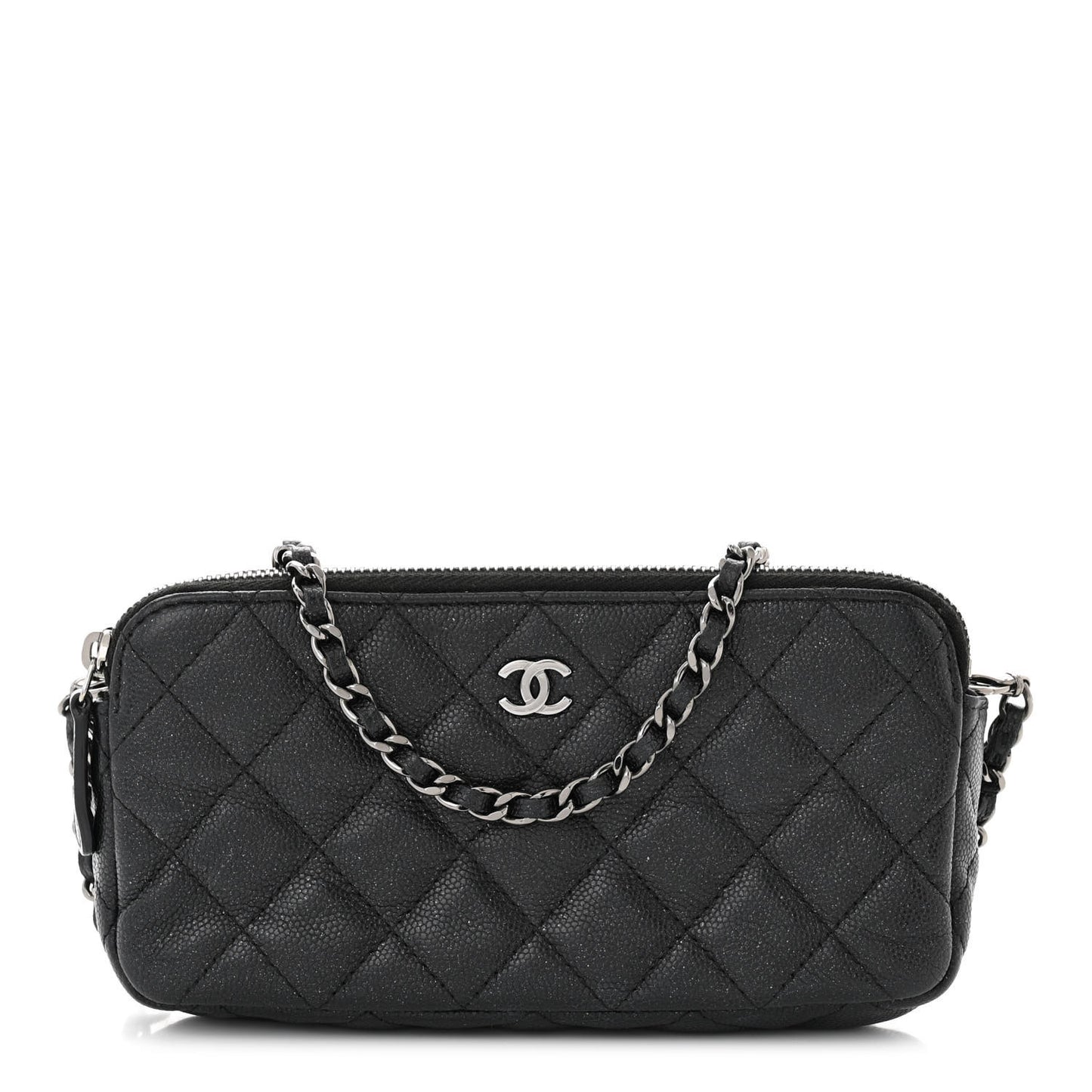 Iridescent Caviar Quilted Small Clutch With Chain Black