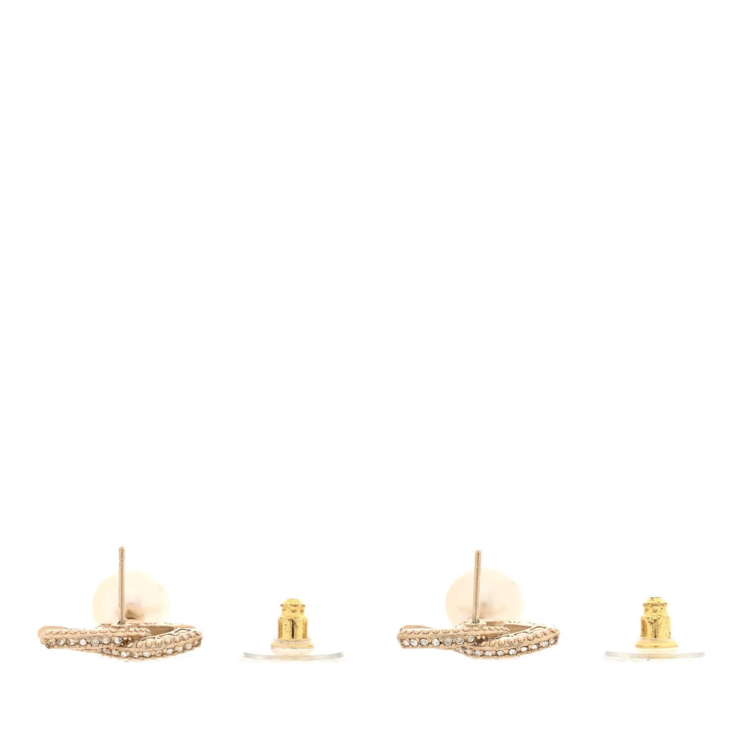 Chanel Crystal Pearl CC Drop Earrings Light Gold 3 of 4