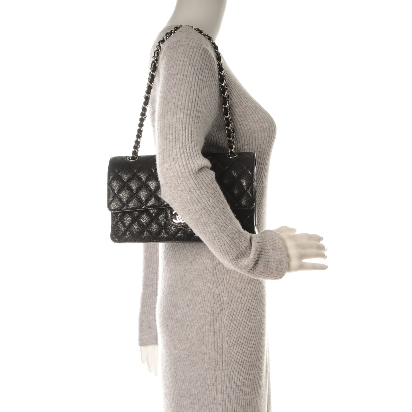 Caviar Quilted Medium Double Flap Black