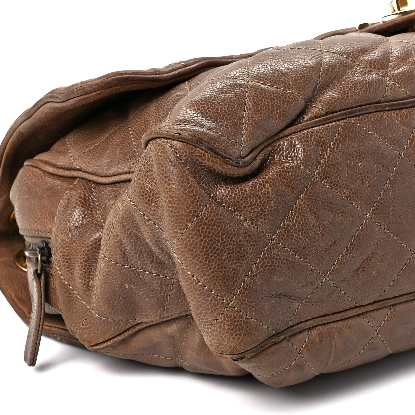 Crumpled Caviar Quilted Large Shiva Flap Brown