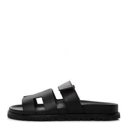 Hermes Calfskin Womens Chypre Sandals 36.5 Black 1 of 12