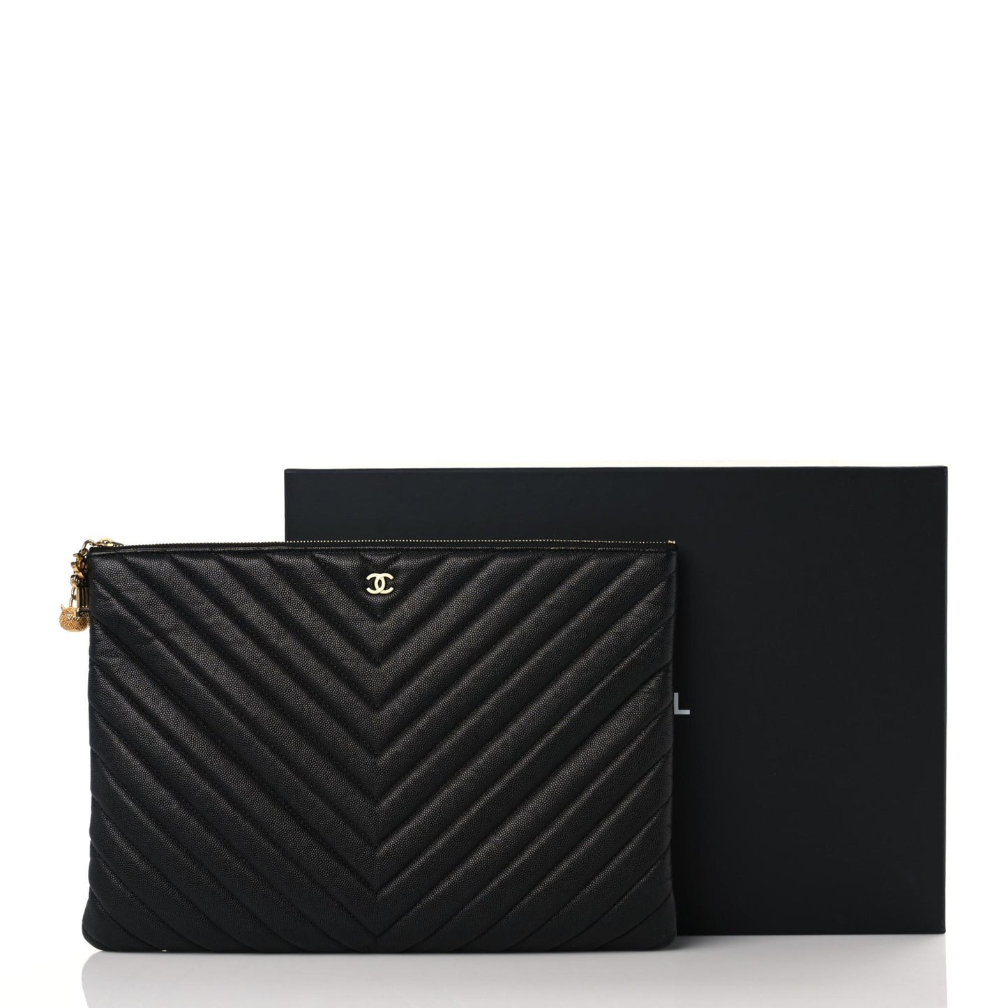 Caviar Chevron Quilted Large Ancient Greek Charms Cosmetic Case Black