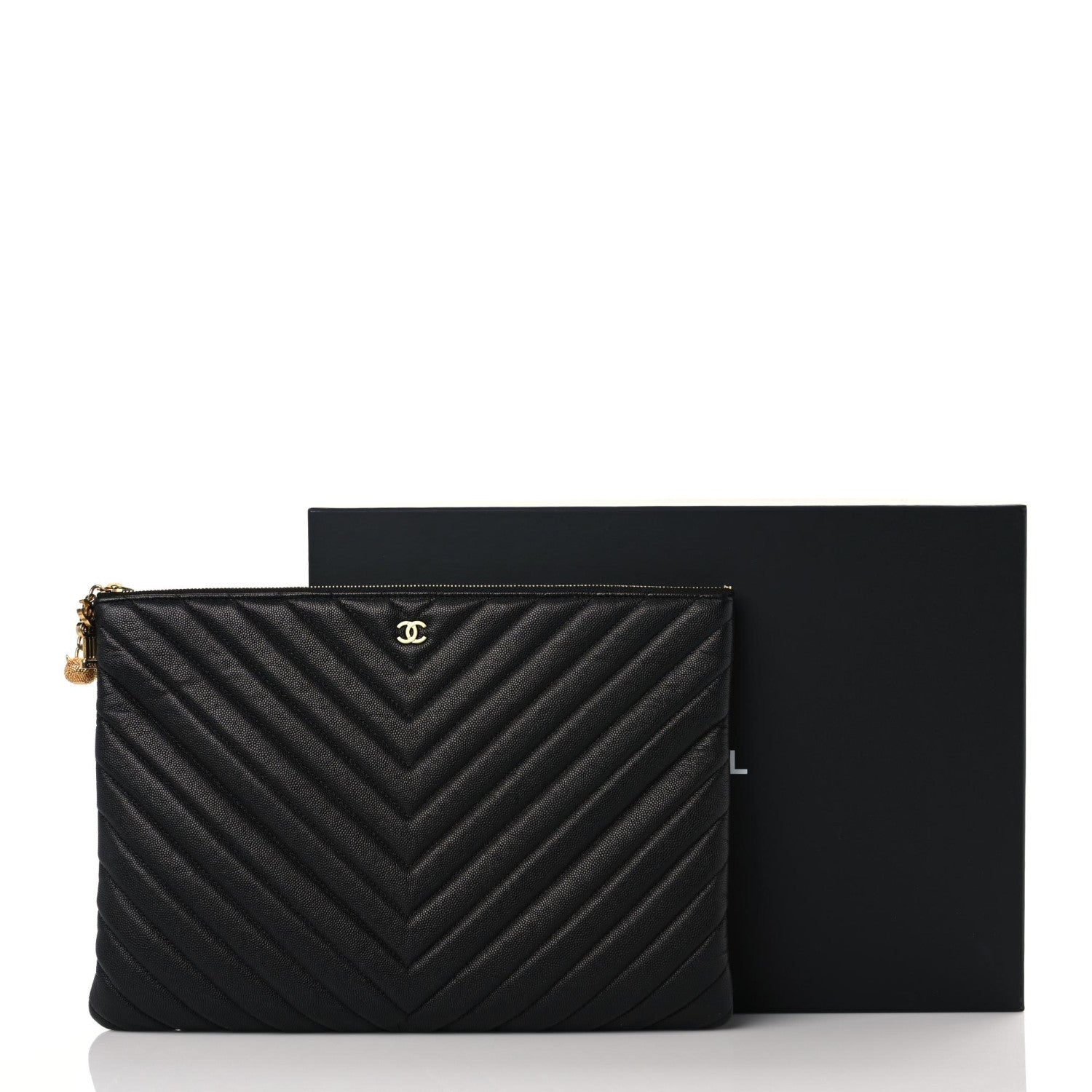 Chanel Caviar Chevron Quilted Large Ancient Greek Charms Cosmetic Case Black 10 of 10