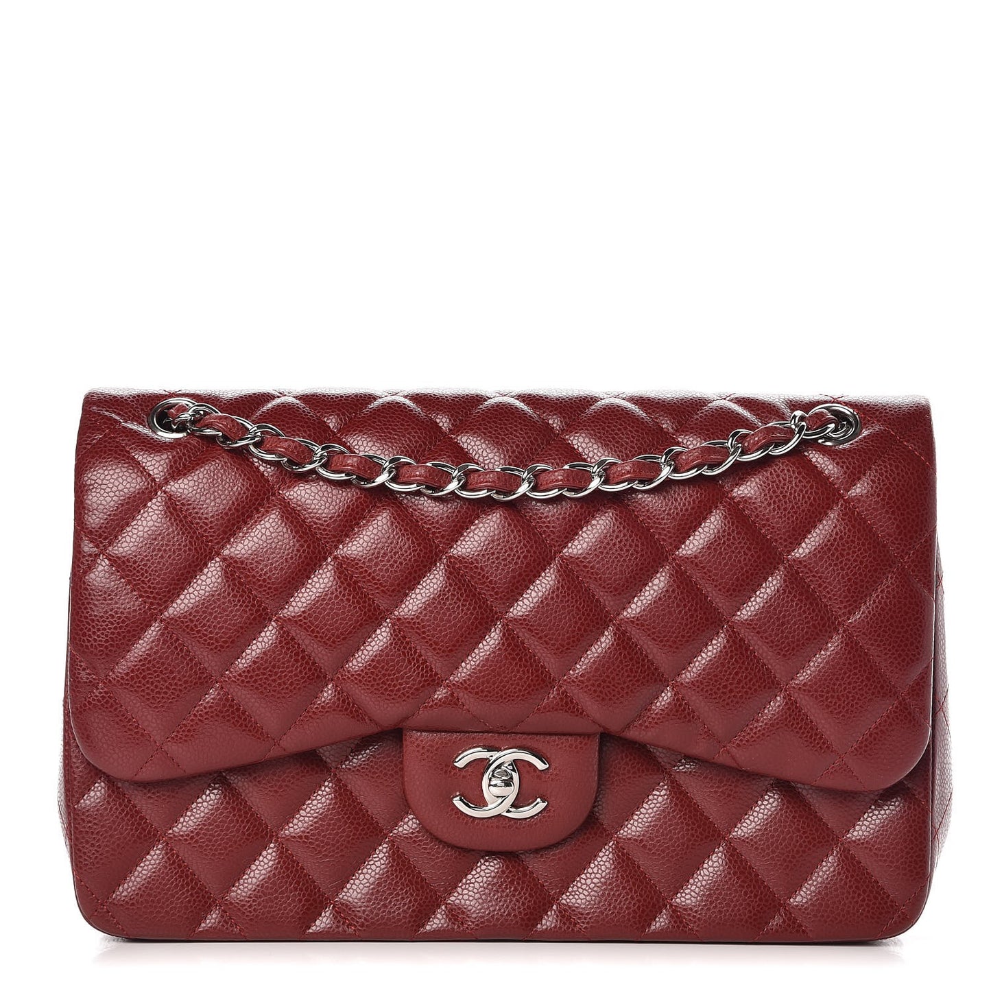 Caviar Quilted Jumbo Double Flap Dark Red
