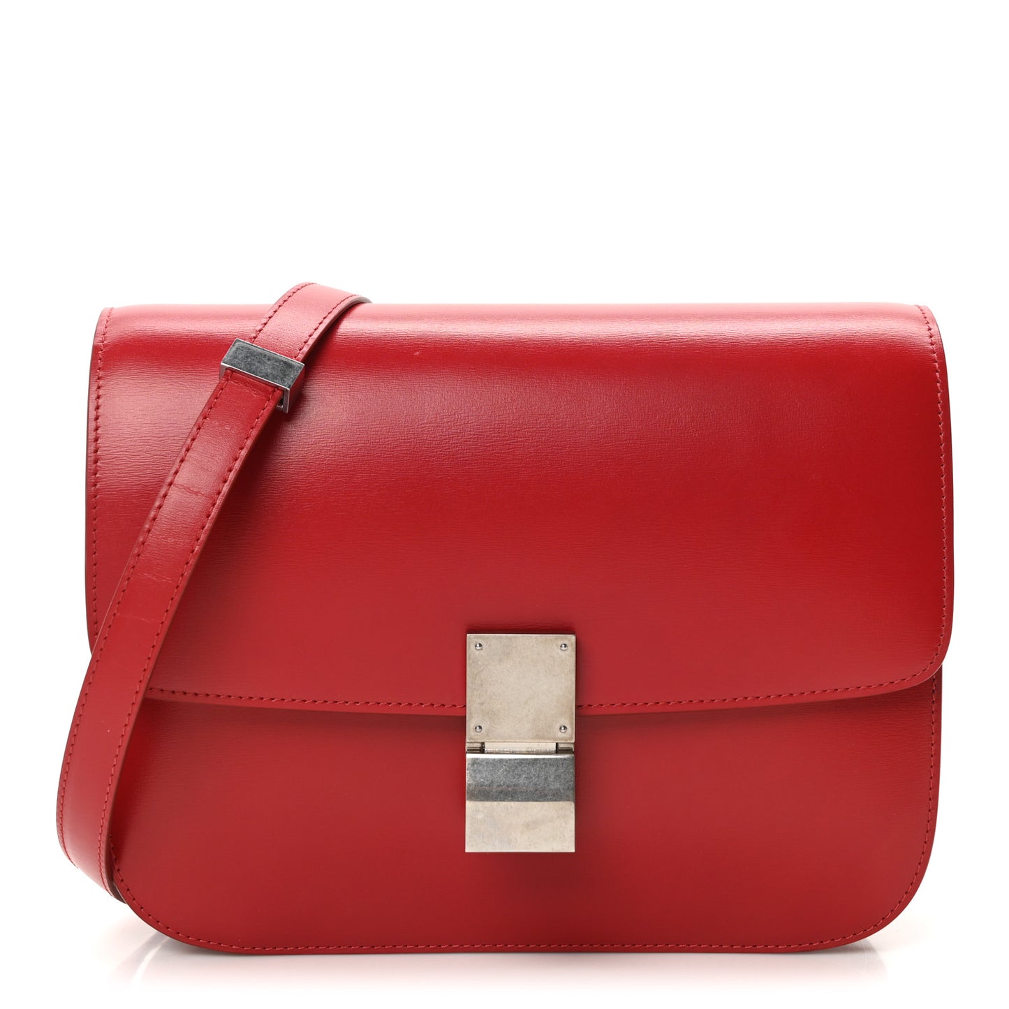 Box Calfskin Medium Classic Box Flap Bag Red