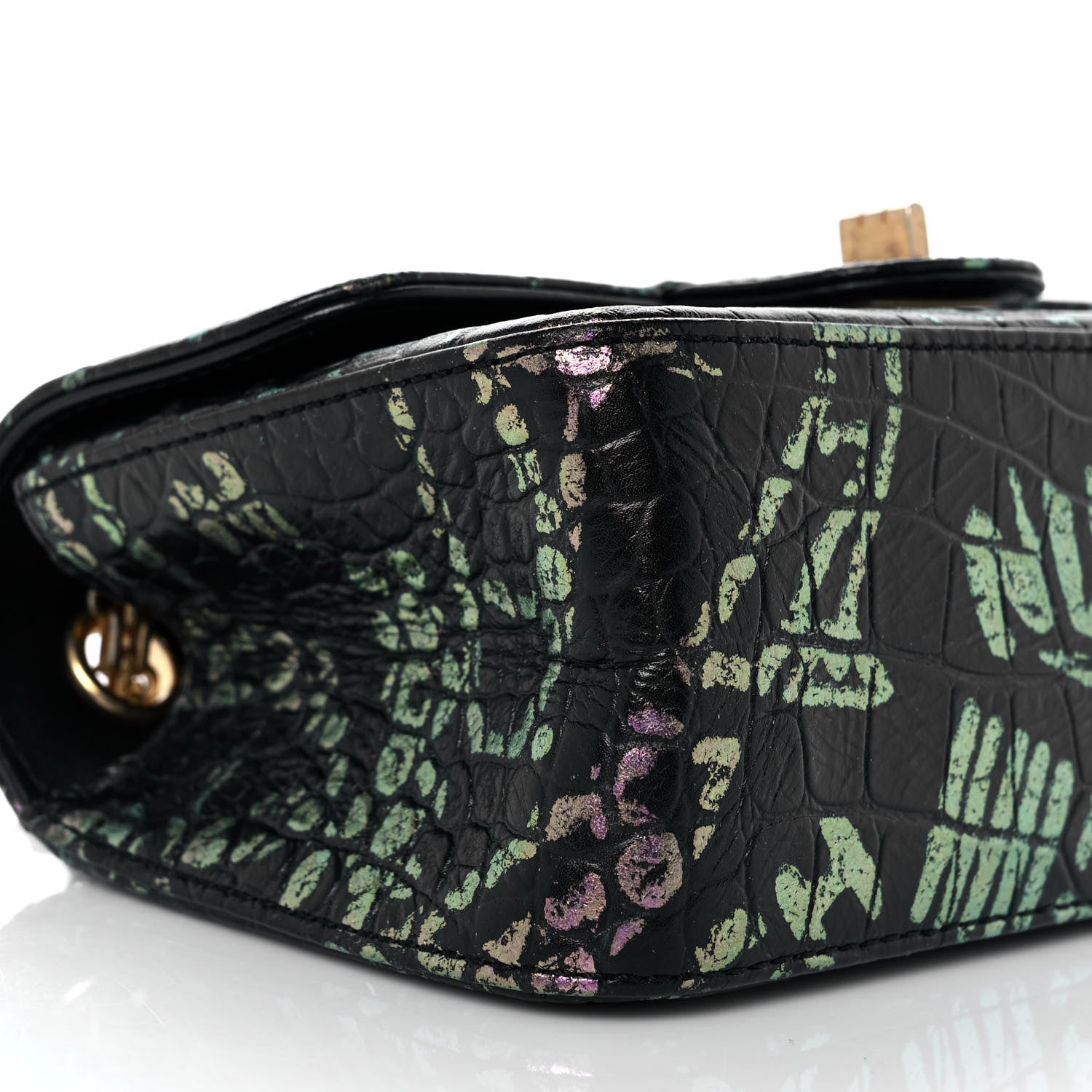 Chanel Calfskin Crocodile Embossed Graffiti 2.55 Mini Cocodile Reissue Flap Black Pink 8 of 9