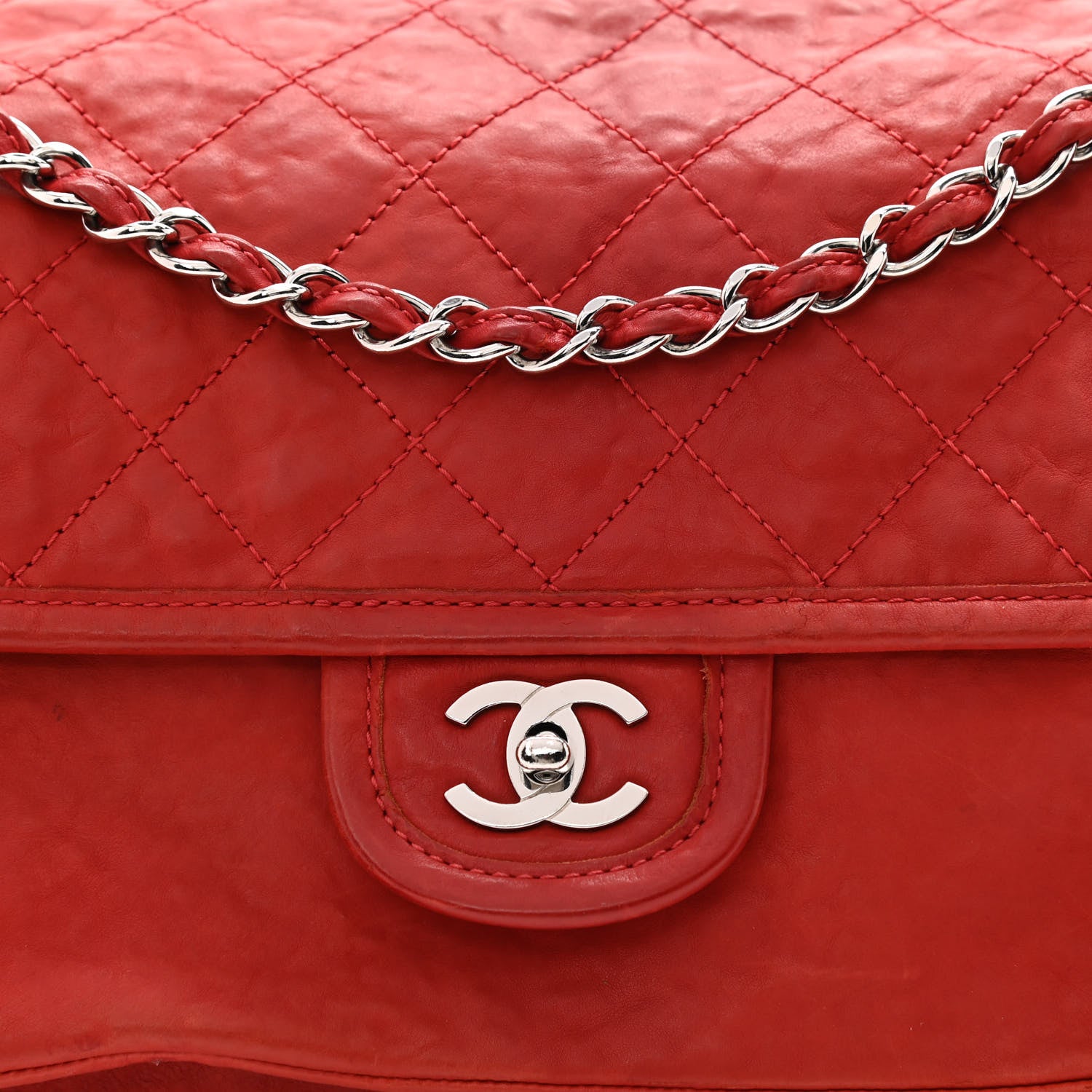 Chanel Ultra Soft Suede Calfskin Natural Beauty Flap Bag Red 7 of 10