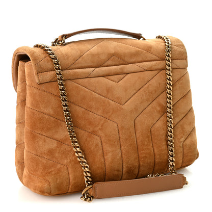 Saint Laurent Suede Calfskin Y Quilted Monogram Small Loulou Chain Satchel Cinnamon 2 of 9