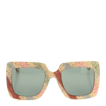 Gucci Square Frame Stripe Glitter GG0328S Sunglasses Ivory Multicolor 2 of 8