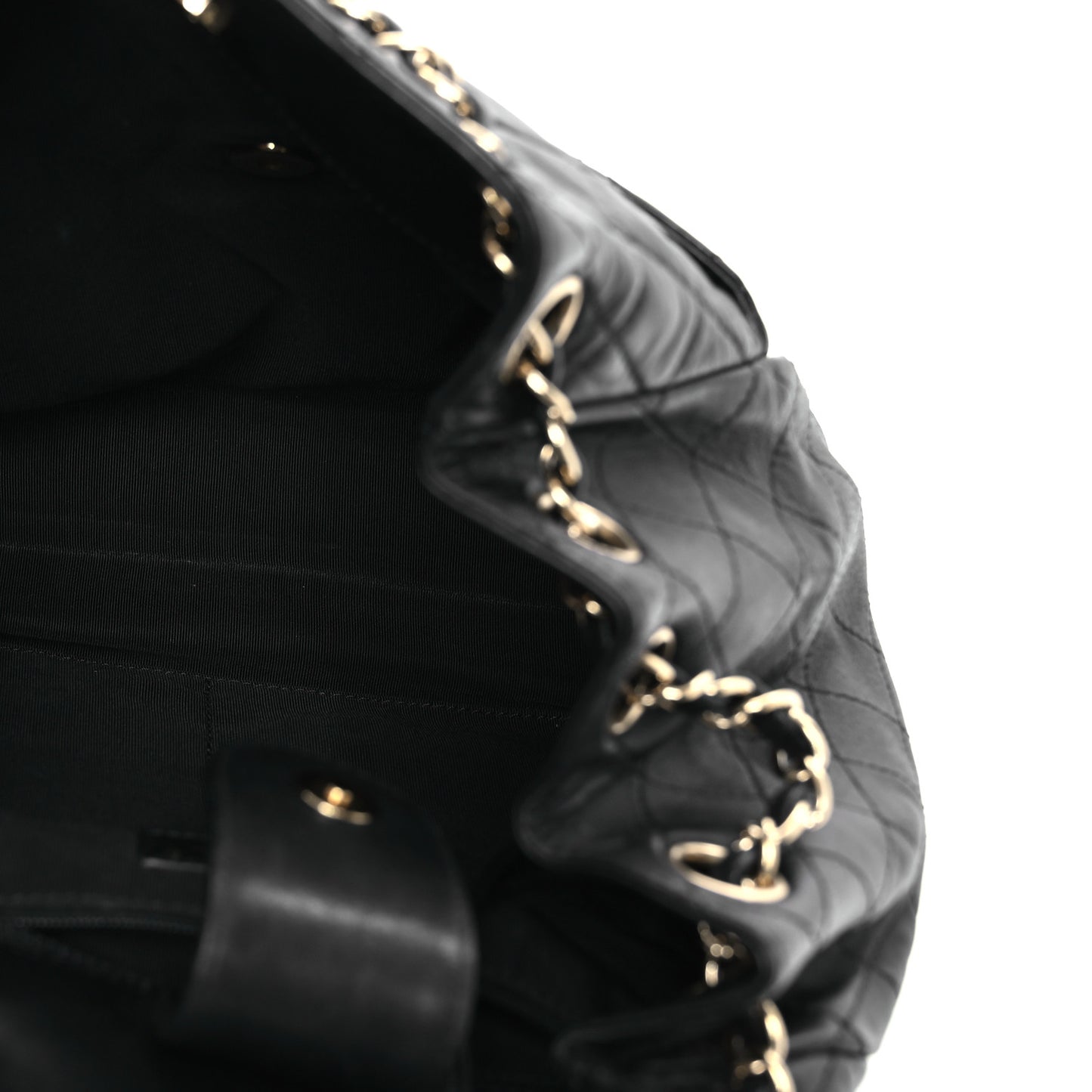 Lambskin Quilted Drawstring Bag Black