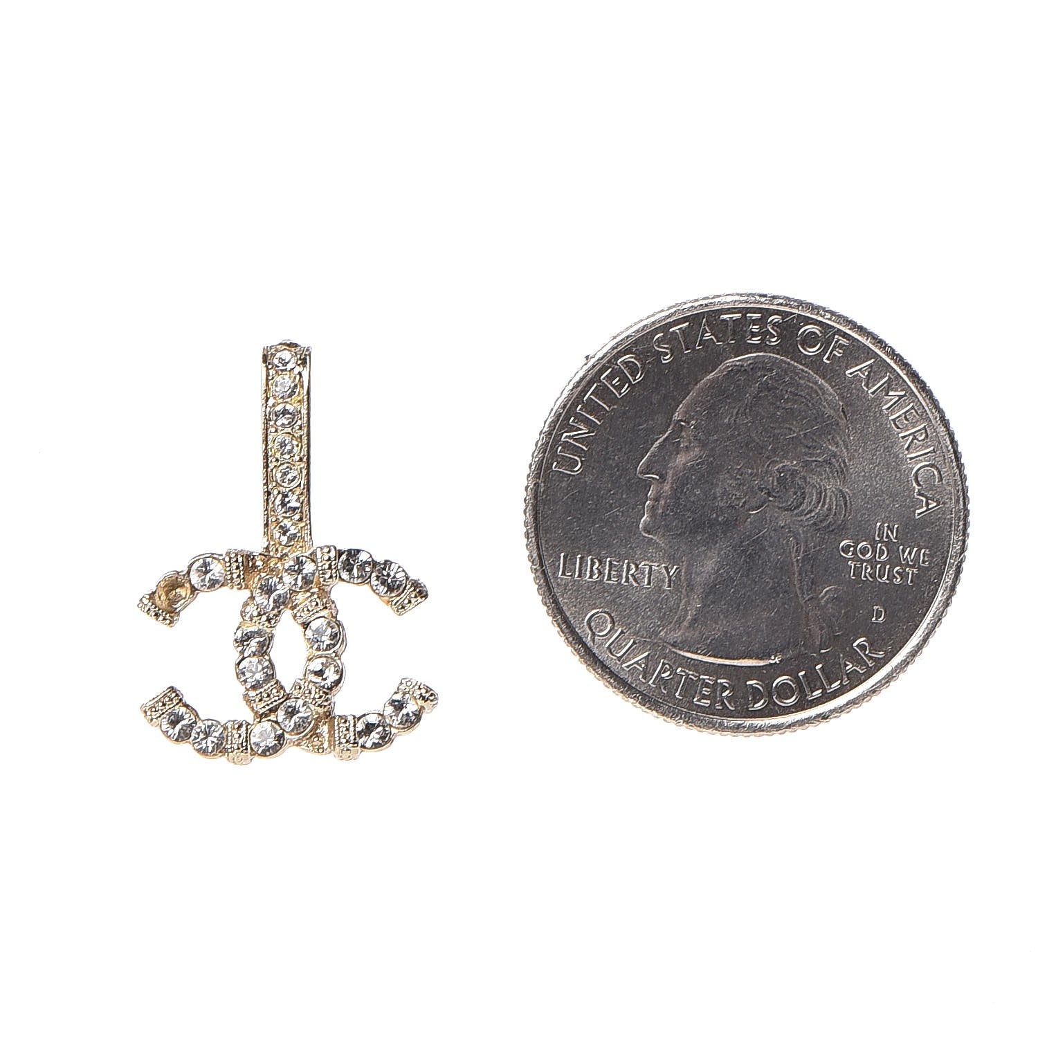 Chanel Metal Crystal CC Drop Earrings Gold 2 of 6