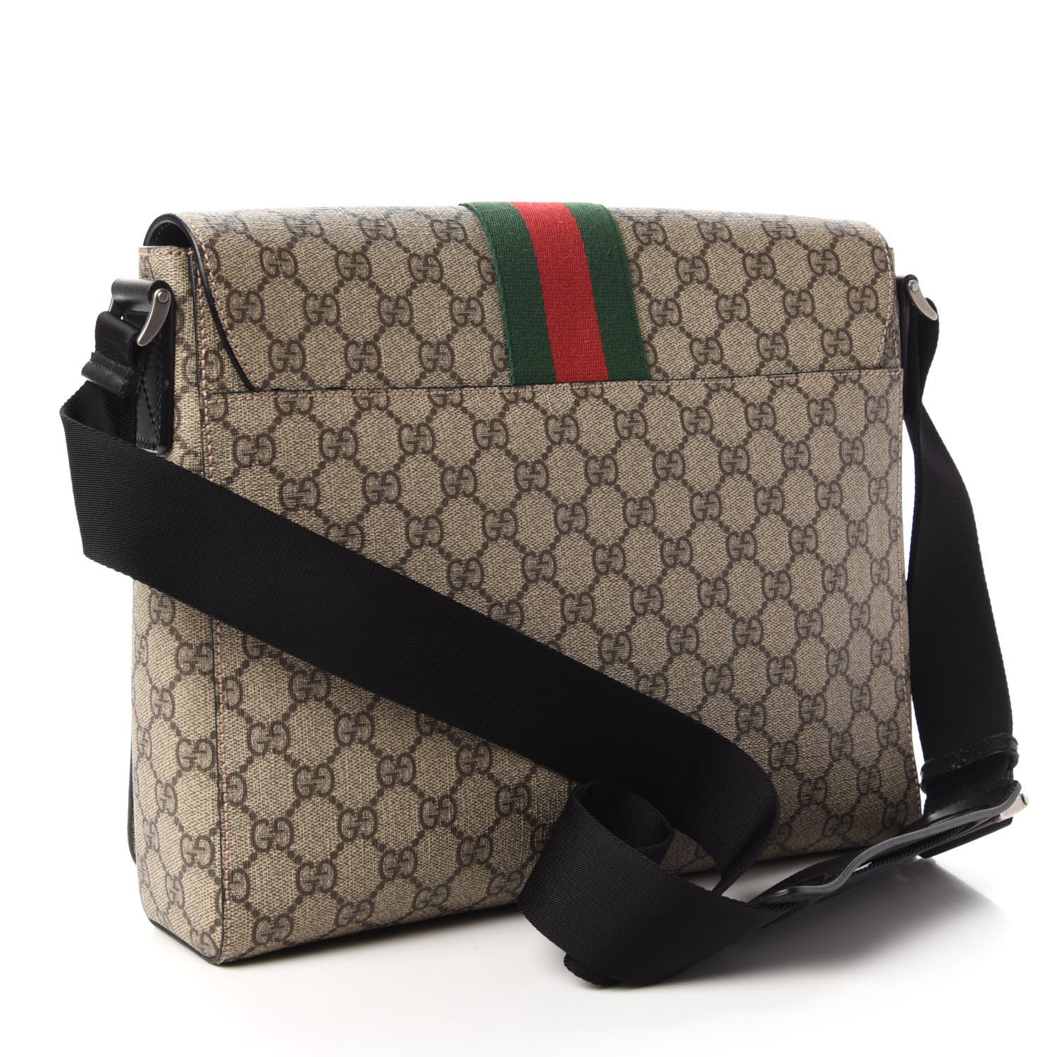 Gucci GG Supreme Monogram Web Flap Messenger Bag Black 3 of 10