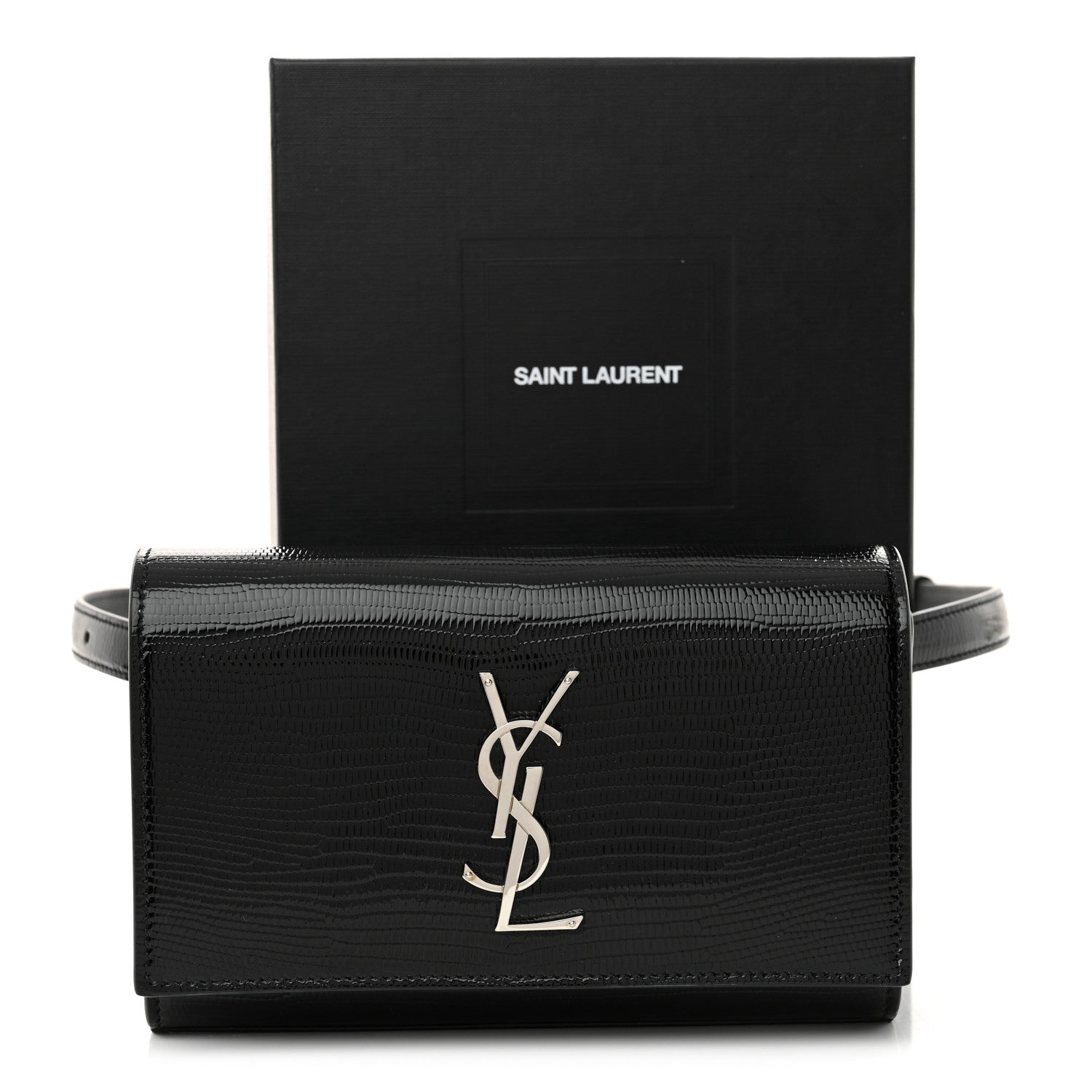 Saint Laurent Calfskin Lizard Embossed Monogram Kate Belt Bag Black 12 of 12