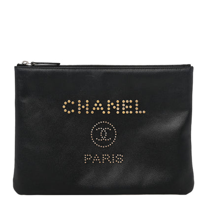 Chanel Caviar Studded Deauville Pouch Black 1 of 7