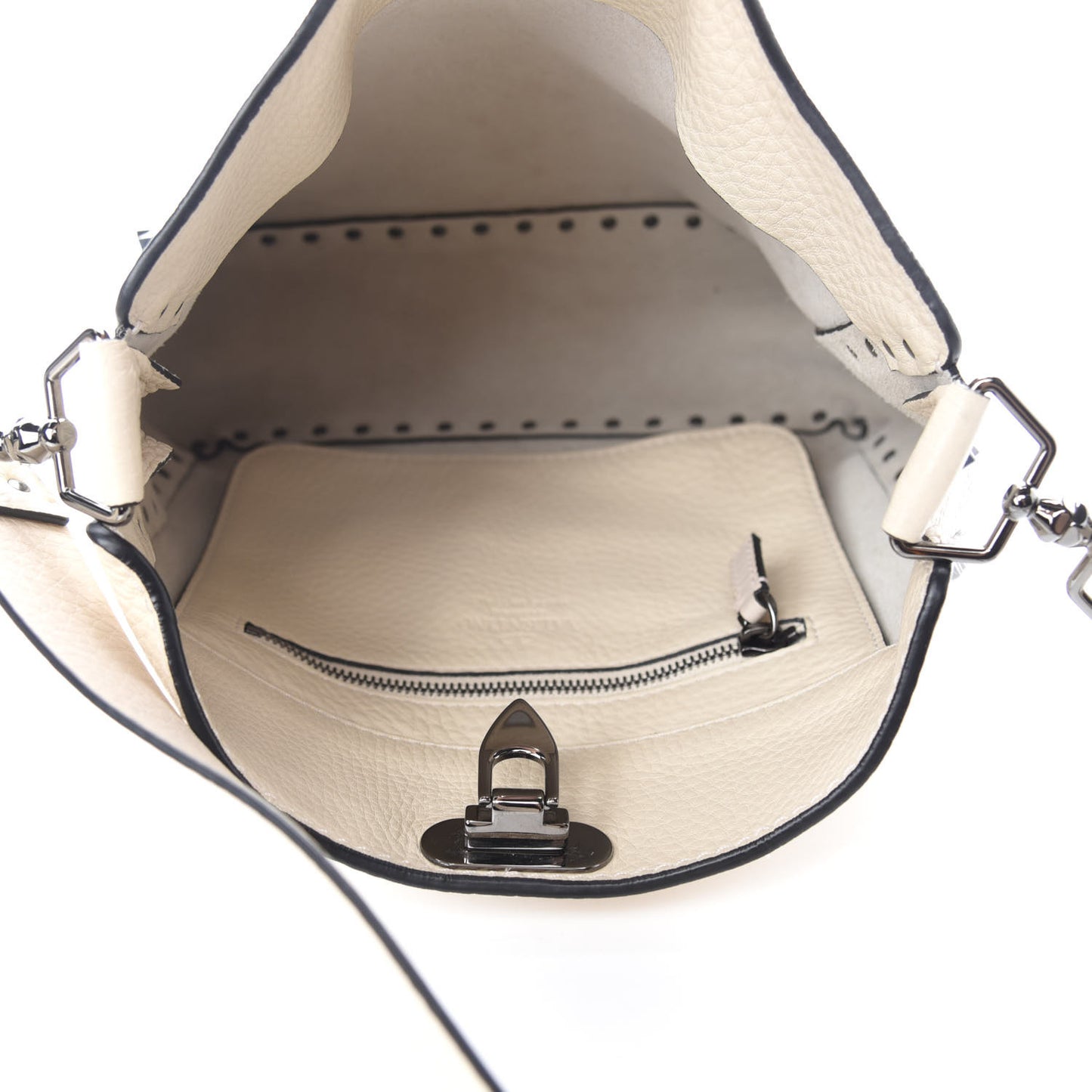 Pebbled Calfskin Small Rockstud Flip-Lock Messenger Bag Light Ivory