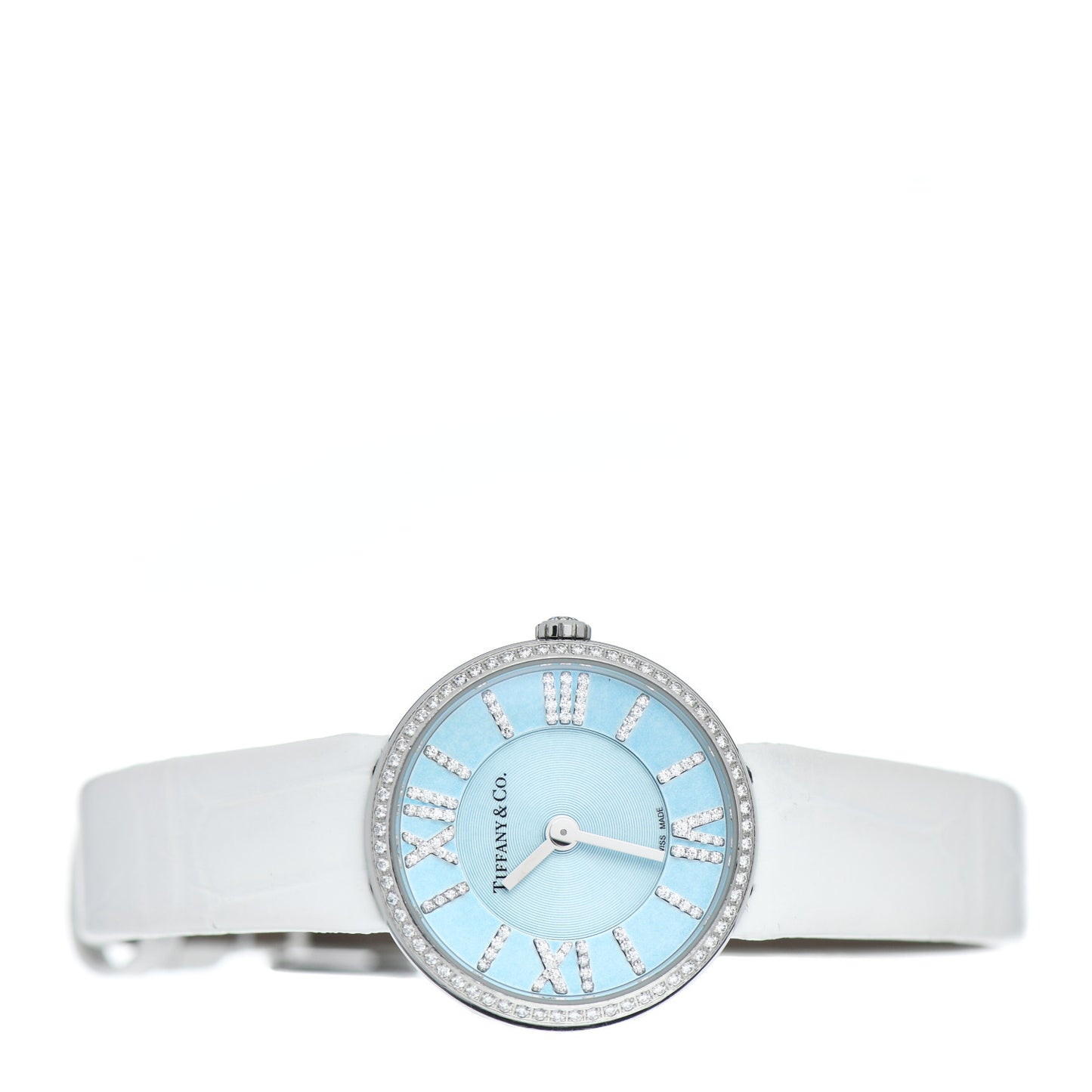 Stainless Steel Calfskin Diamond Bezel 24mm Atlas 2-Hand Quartz Watch Tiffany Blue