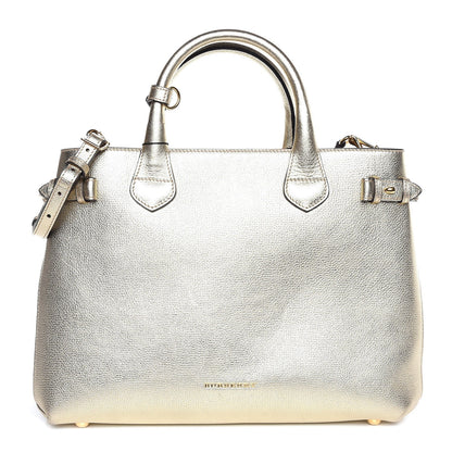 Burberry Metallic Grainy Calfskin House Check Medium Banner Tote Gold 1 of 9