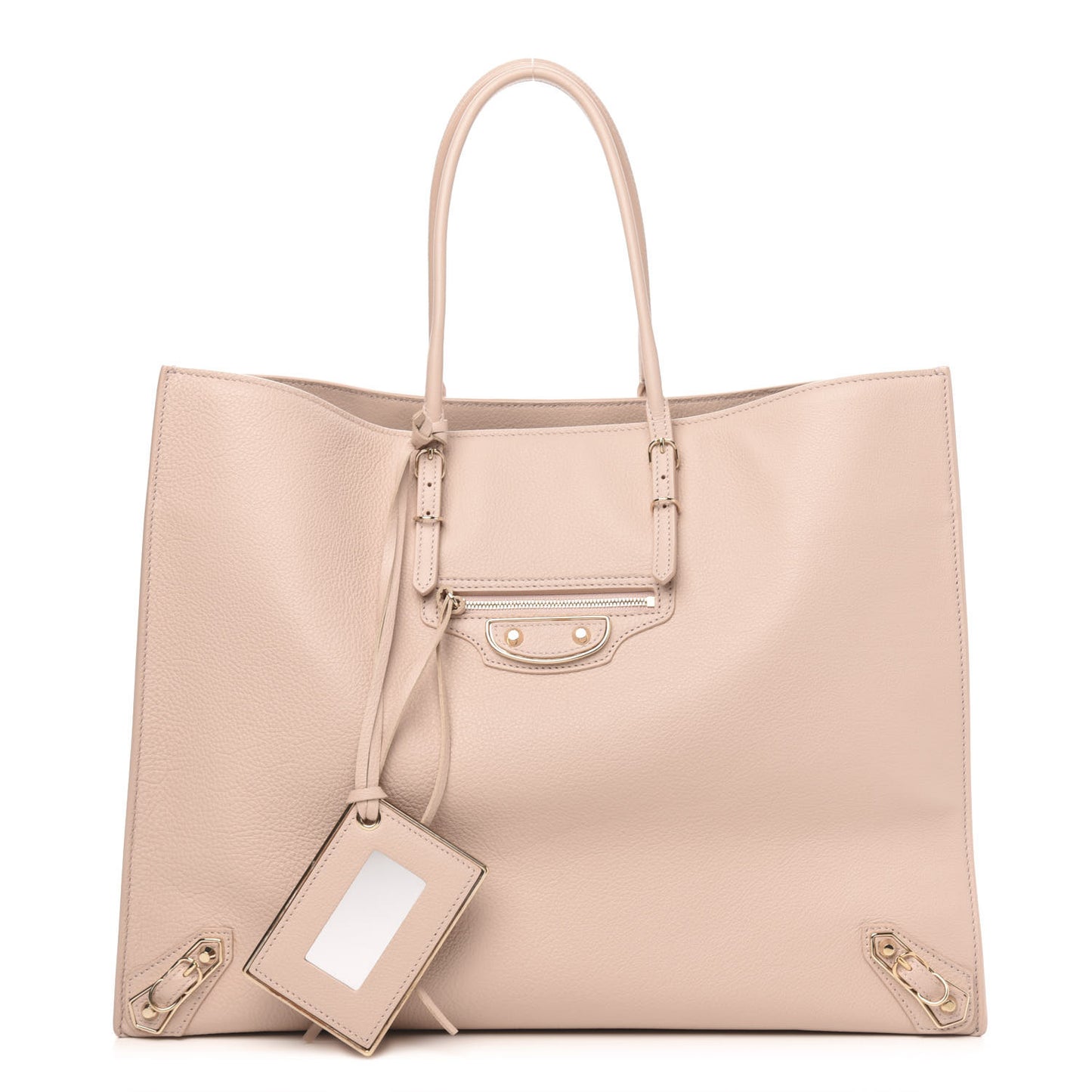 Grained Calfskin Gold Metallic Edge Hardware Papier A4 Tote Rose Poudre