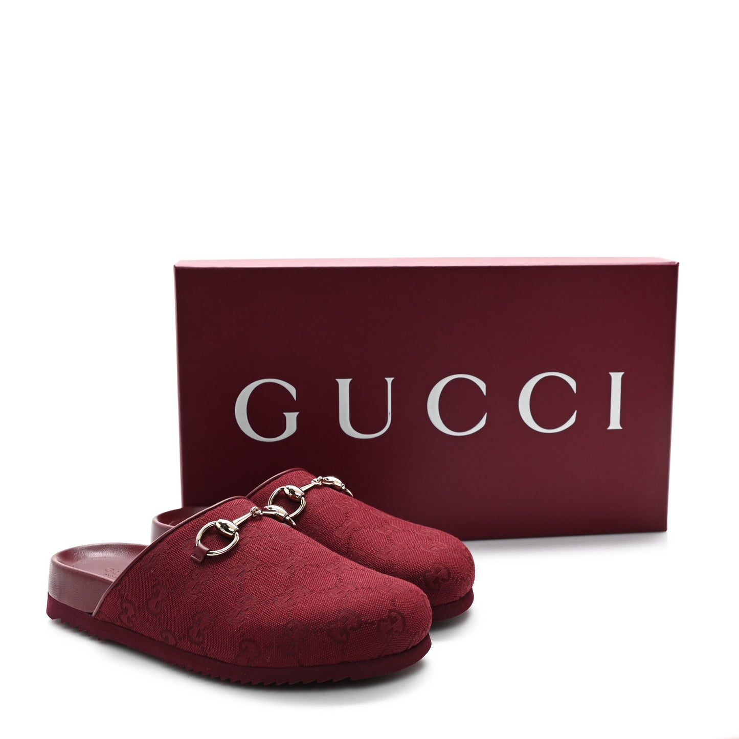 GG Supreme Monogram Womens Horsebit Slippers 36.5 Rosso Ancora