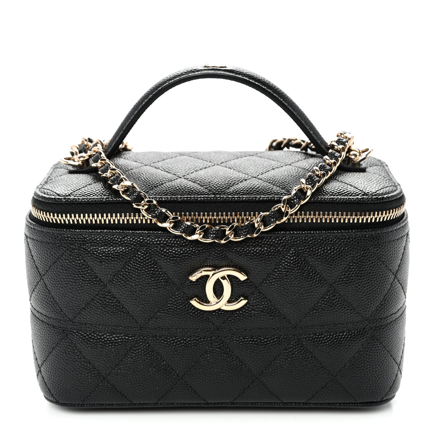 Caviar Quilted Trendy Handle Mini Vanity Black