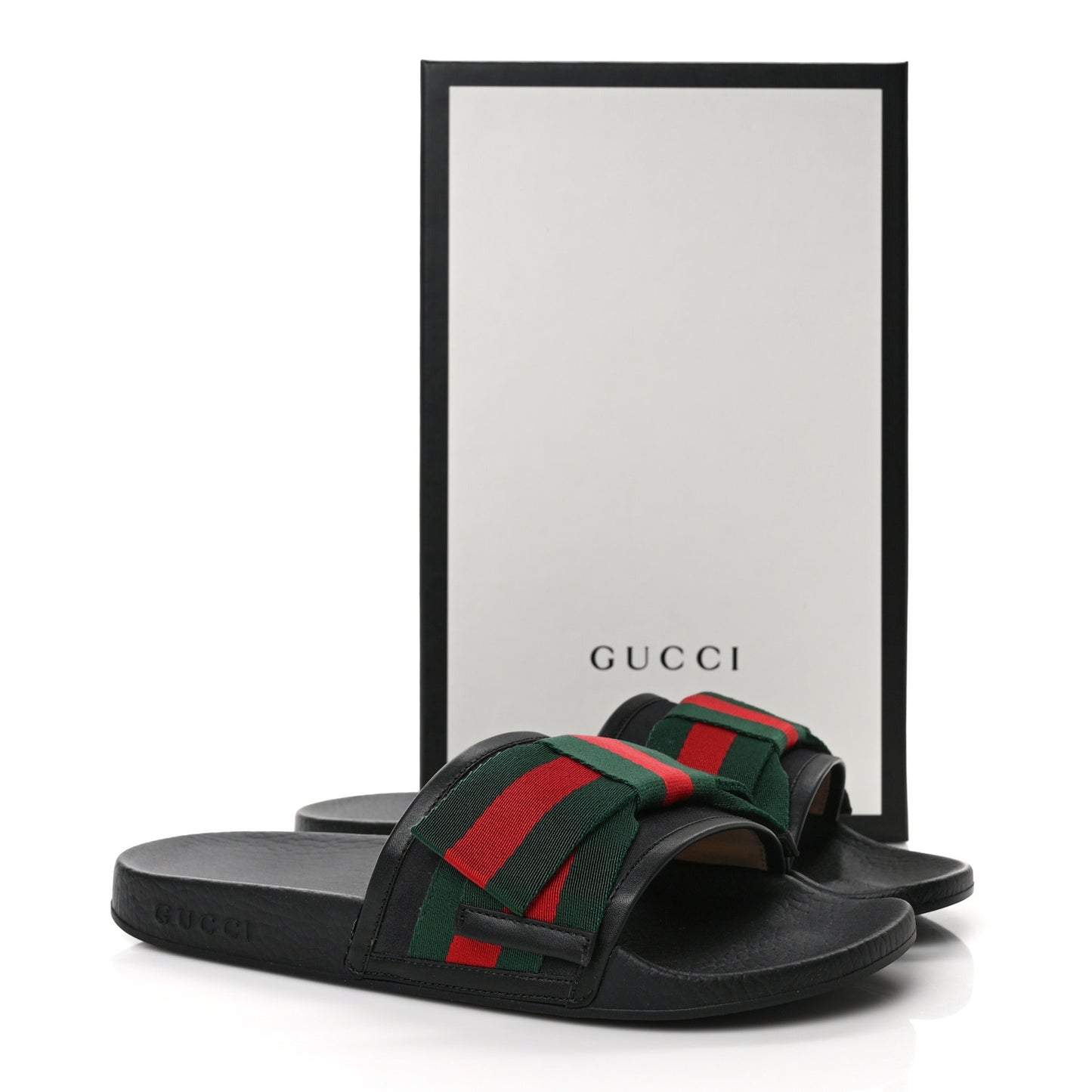 Satin Web Bow Slide Sandals 39 Black