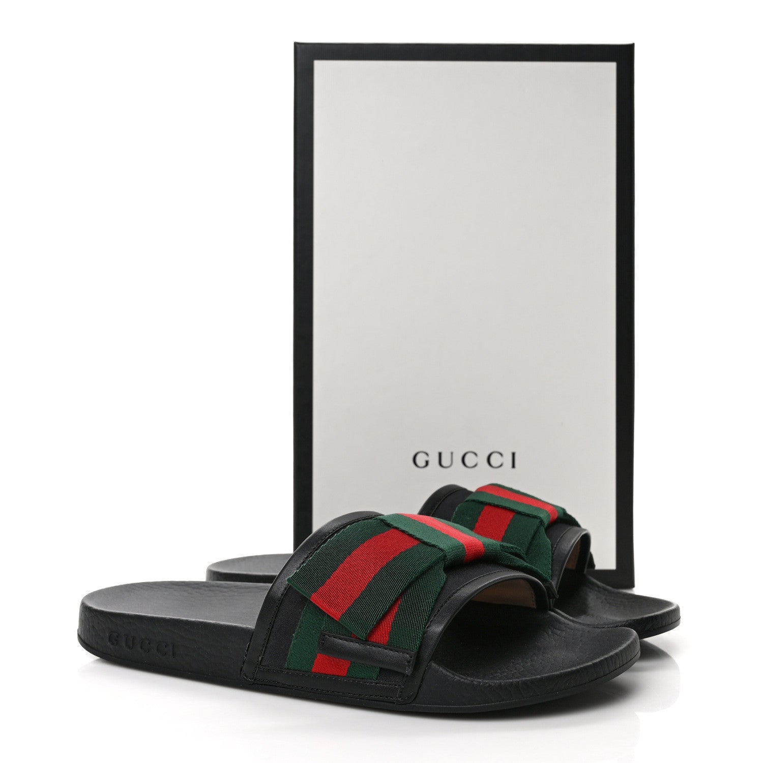 Gucci Satin Web Bow Slide Sandals 39 Black 8 of 8